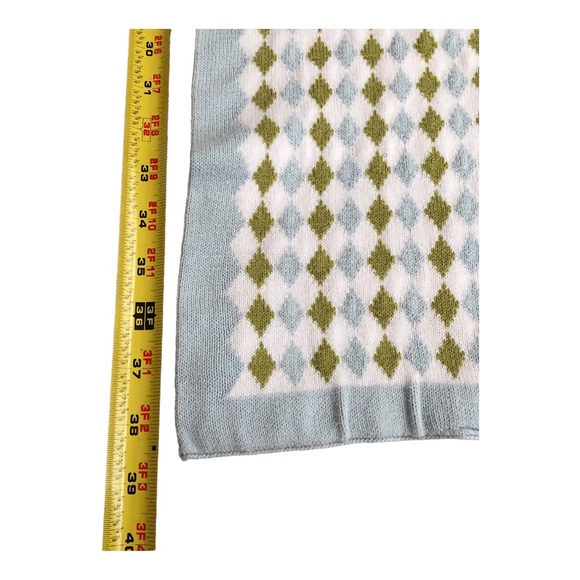 MIGI BLUE GREEN DIAMOND PATTERN ARGYLE BABY BLANKET 100% COTTON - Picture 4 of 11
